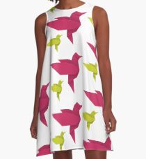Origami Hummingbird - crimson + lime A-Line Dress