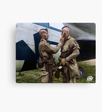 Filthy Thirteen member Clarence Ware applies war paint to Charles Plaudo. England, 31 December 1943. Canvas Print