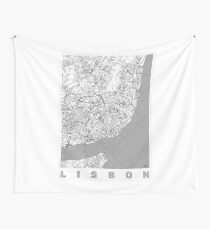 Lisbon Map Line Wall Tapestry
