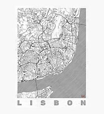 Lisbon Map Line Photographic Print