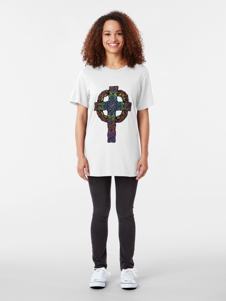 Alternate view of Rainbow Celtic Cross Slim Fit T-Shirt