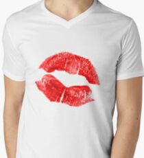 Camiseta para hombre de cuello en v Pie de imprenta de labios rojos