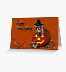 Thanksgiving Pilgrim Raccoon Greeting Card