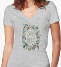 Rette die Bienen! Tailliertes T-Shirt mit V-Ausschnitt