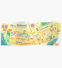 Illustrated map of New Orleans, Louisiana, USA Poster