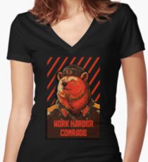 Vote Soviet bear - russian bear meme Women's Fitted V-Neck T-Shirt