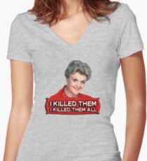Camiseta entallada de cuello en V Angela Lansbury (Jessica Fletcher) Asesinato, ella escribió la confesión. Los maté a todos.