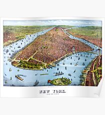 Póster Vintage Pictorial Map of New York City (1879)