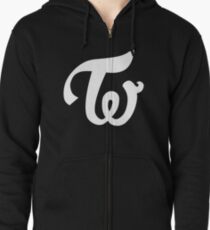 TWICE KPOP LOGO - WHITE Zipped Hoodie