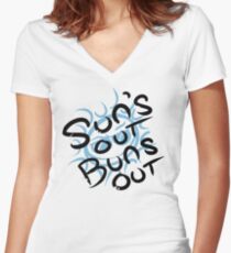 Sun's Out Buns Out Women's Fitted V-Neck T-Shirt