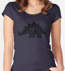 Stegosaurus Lace - Black / Grey Women's Fitted Scoop T-Shirt