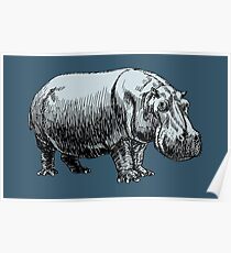 Blue Hippopotamus Poster