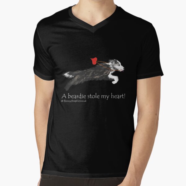 Bearded collie thief designed by Bonny Graphics V-Neck T-Shirt