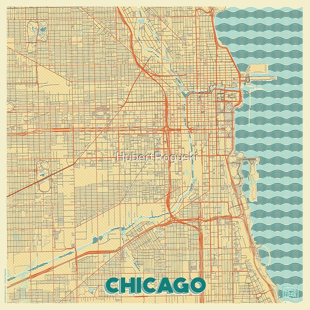Chicago Map Retro by HubertRoguski