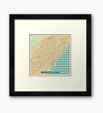 Barcelona Map Retro Framed Print