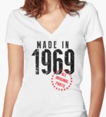 Made In 1969, All Original Parts Women's Fitted V-Neck T-Shirt