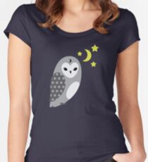 Grey Owl and Stars Women's Fitted Scoop T-Shirt