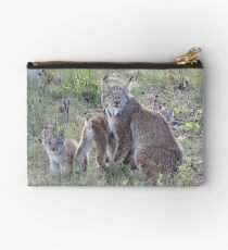 Momma Lynx With 4 Babies...Only 3 Showing, "Come On Children,Sit Still" Studio Pouch