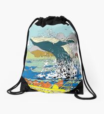 Jumping Whale Drawstring Bag