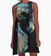Blue Siamese Betta Fish A-Line Dress