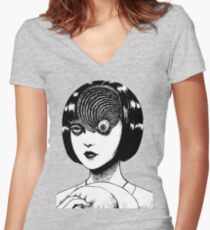 Woman With Special Eyeball Women's Fitted V-Neck T-Shirt