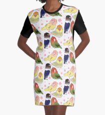 Lovebirds with cherry blossoms Graphic T-Shirt Dress