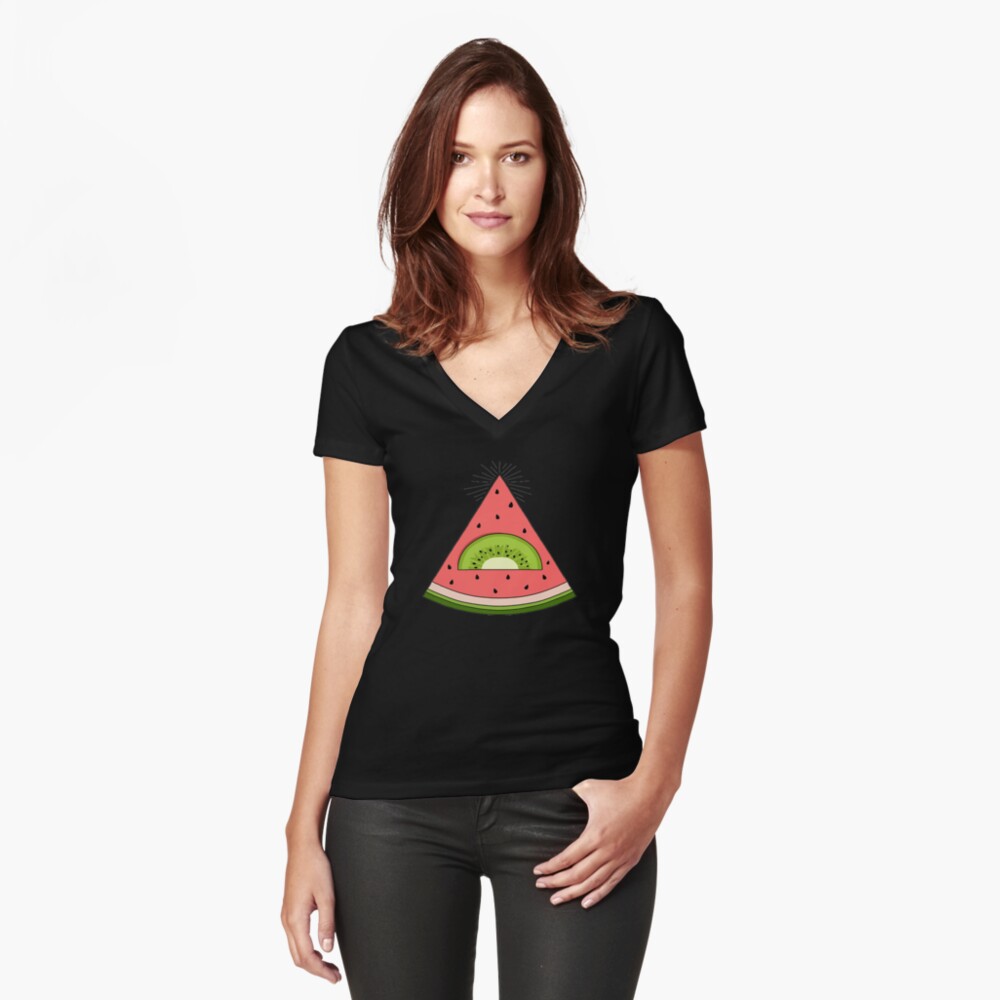 Watermelon X kiwi Women's Fitted V-Neck T-Shirt Front