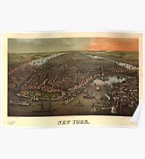 Póster Vintage Pictorial Map of New York City (1873)
