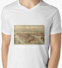 Camiseta para hombre de cuello en v Vintage Pictorial Map of New York City (1874)