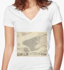 Camiseta entallada de cuello en V Vintage Map of Lower New York City (1840)