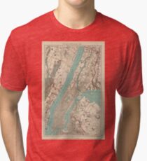 Camiseta de tejido mixto Mapa vintage de la ciudad de Nueva York (1890)