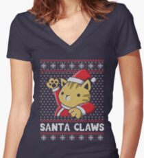 Xmas ugly sweater Cat Santa Claws Women's Fitted V-Neck T-Shirt