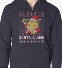 Xmas ugly sweater Cat Santa Claws Zipped Hoodie