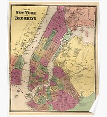 Póster Vintage Map of NYC and Brooklyn (1868)