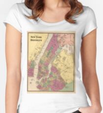 Camiseta entallada de cuello redondo Vintage Map of NYC and Brooklyn (1868)