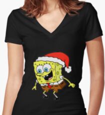 Spongebob Christmas Women's Fitted V-Neck T-Shirt