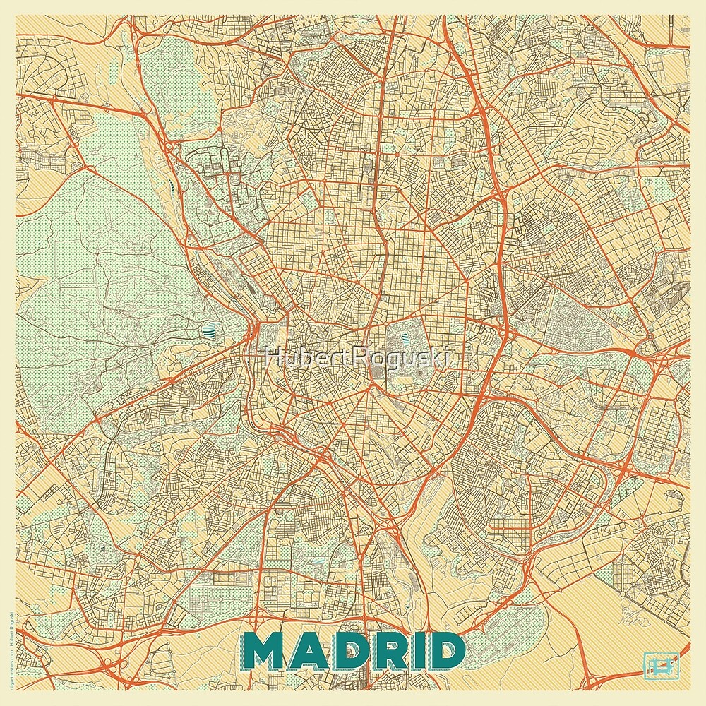Madrid Map Retro by HubertRoguski