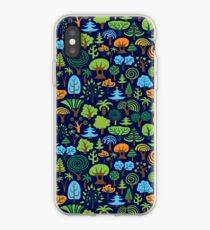 Colorful Assorted Trees Cartoon Style-Blue Background iPhone Case