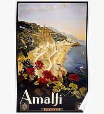 Vintage Amalfi Coast Italia Travel Poster