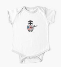 Baby Penguin Playing American Flag Guitar One Piece - Short Sleeve