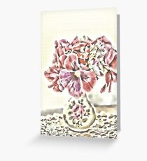 Pansies In Vintage Rose Vase Greeting Card