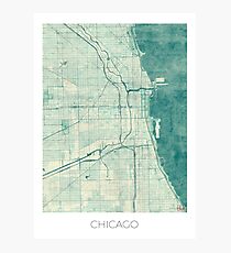 Chicago Map Blue Vintage Photographic Print