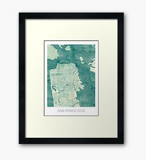 San Francisco Map Blue Vintage Framed Print