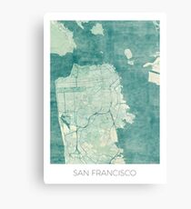 San Francisco Map Blue Vintage Metal Print