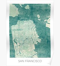 San Francisco Map Blue Vintage Poster