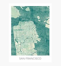 San Francisco Map Blue Vintage Photographic Print