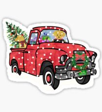 Golden Retrievers Christmas Red Truck Sticker