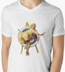 Pin Up Girl Archery Vintage Dictionary Art Men's V-Neck T-Shirt