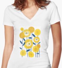 Löwenzahn" Tailliertes T-Shirt mit V-Ausschnitt