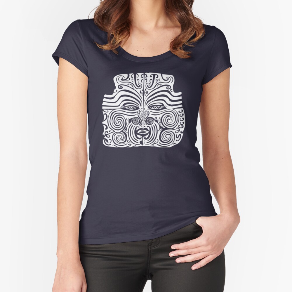 Maori Moko | Tribal Tattoo | New Zealand | Black and White | Fitted Scoop T-Shirt